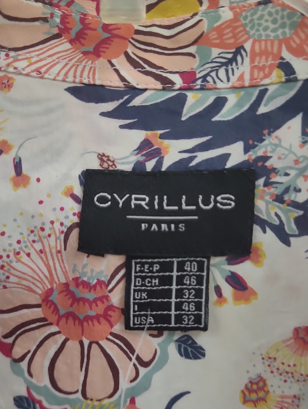 Cyrillus Floral Button-Up Shirt in Coral, Navy and Mint